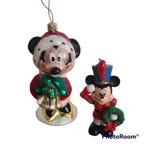 Disney Vintage Blown Glass Minnie Mouse and Mickey Mouse Nutcracker Ornaments